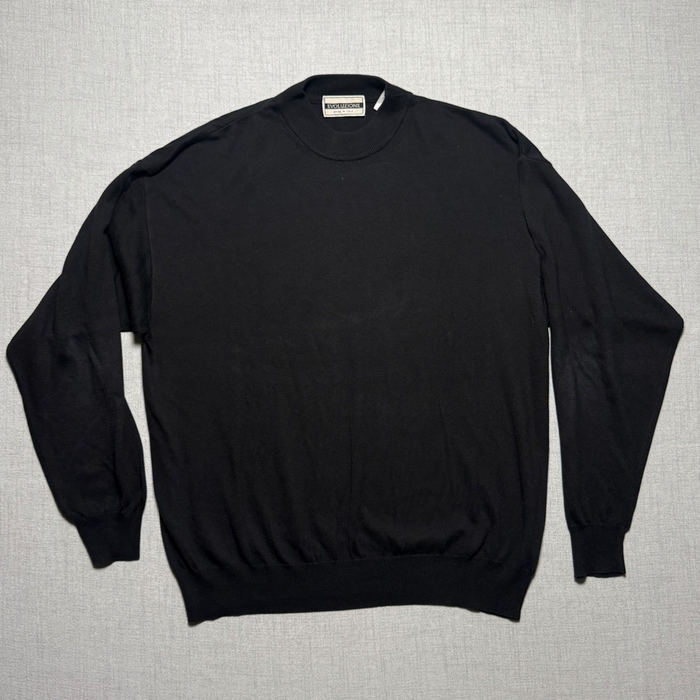 Evoluzione Sweater Knit Mock Neck Black Cotton Rayon Casual Size XL